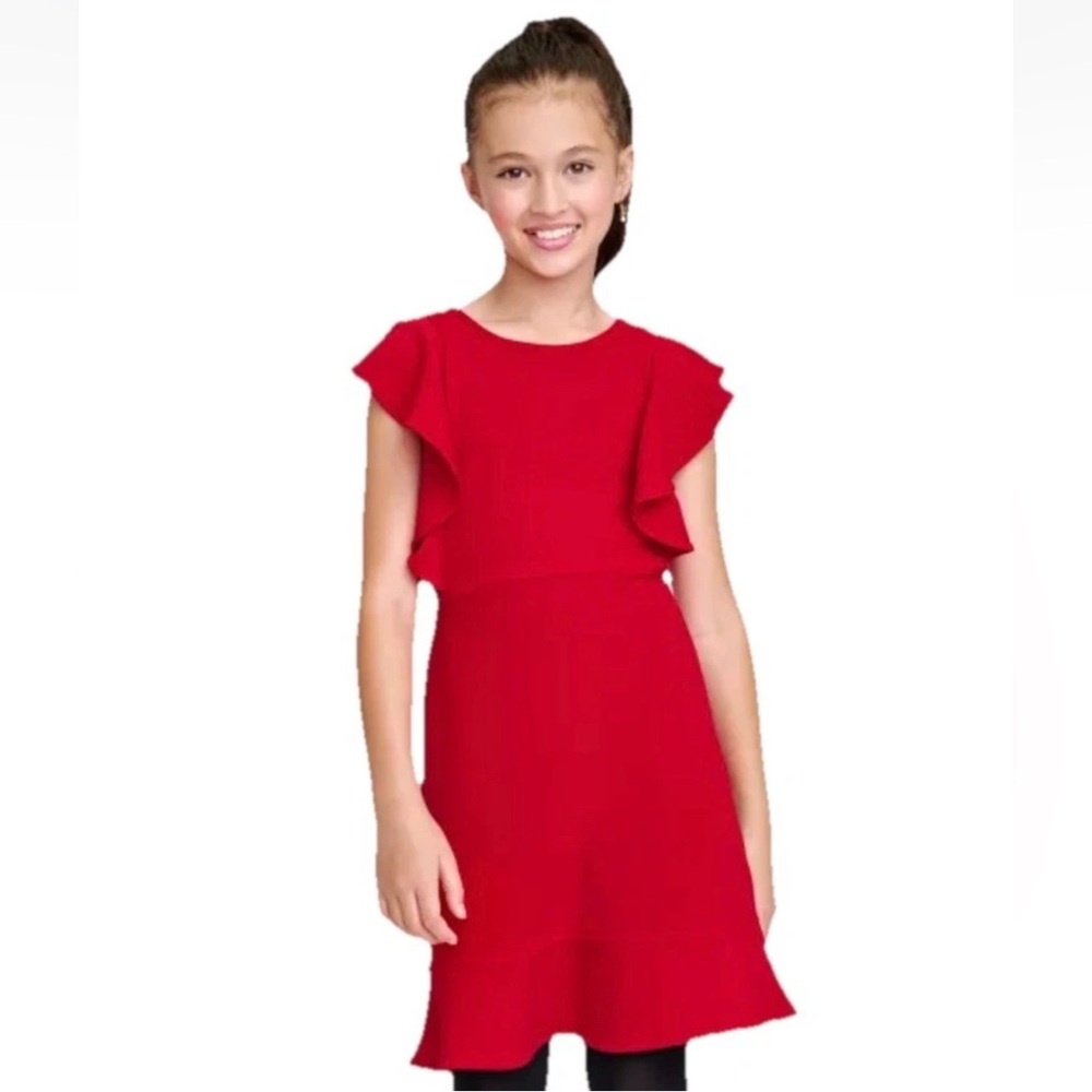Red Ruffle Girl’s 10 Dress Stretch Jacquard Valentine’s Day Holiday Party Casual